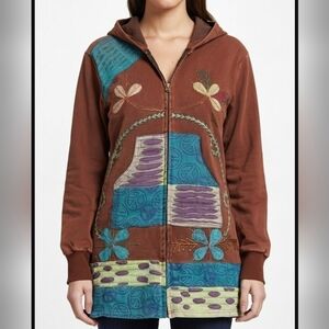 Rising International Brown & Turquoise Multicolor Hoodie